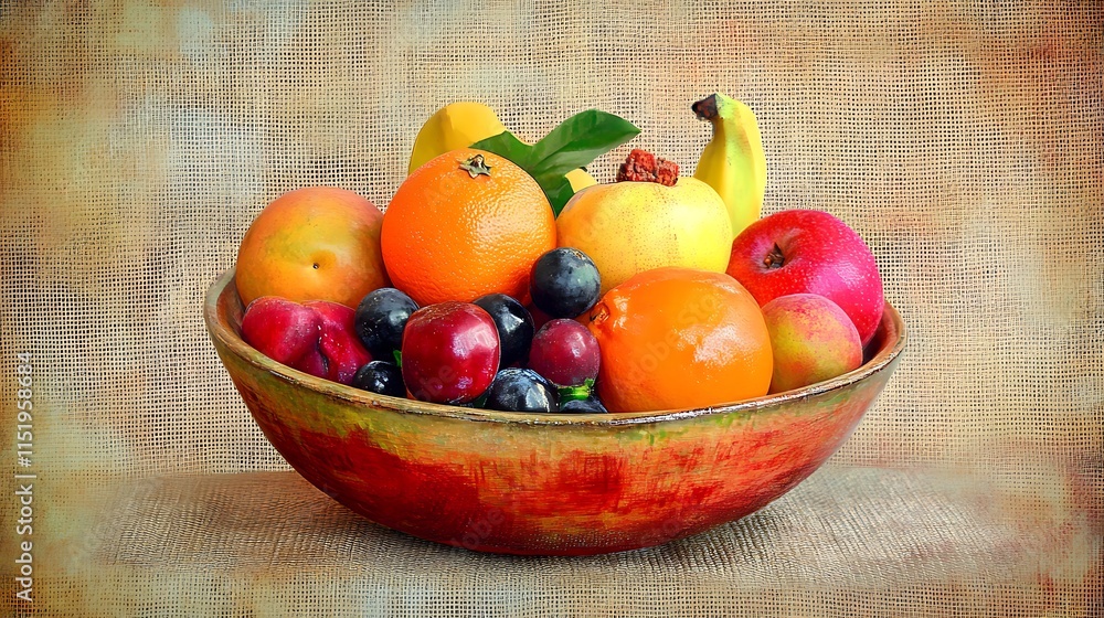 A Colorful Bowl of Fruit on a Rustic Background A Colorful Bowl of Fruit on a Rustic Background