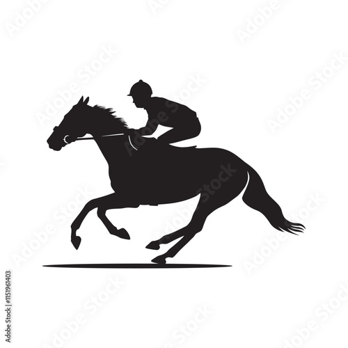 title.  Dynamic Silhouette of a Horse and Rider - Vintage Vector Style
