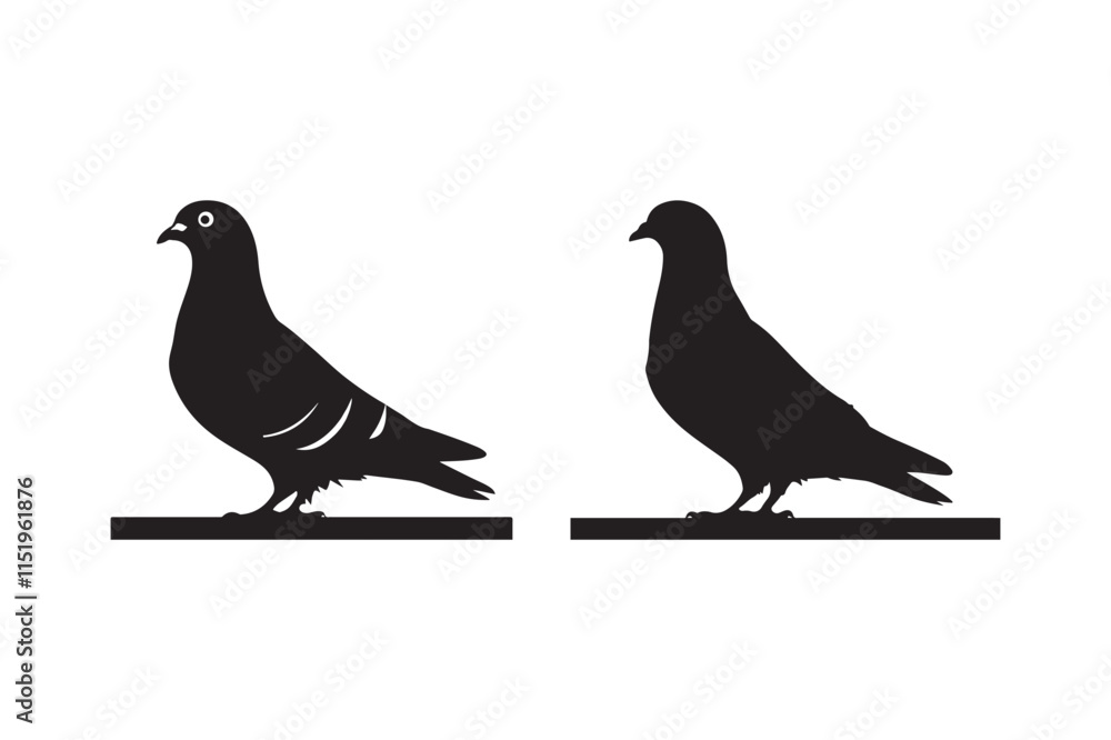 Standing Pigeon Silhouettes Vector Illustration Standing Pigeon Silhouettes Vector Illustration