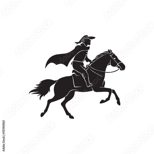 title.  Dynamic Silhouette of a Horse and Rider - Vintage Vector Style
