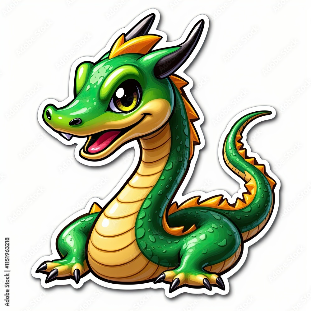 Fototapeta premium Charming and Playful Cartoon Dragon Character with a Bright Green Color Palette