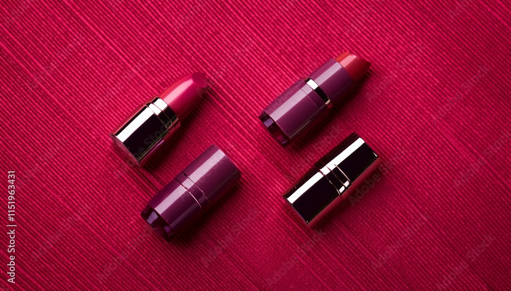 two purple lipsticks on a textured monochromatic crimson heritage with diagonal lines emphasizing beauty and sophistication two purple lipsticks on a textured monochromatic crimson heritage with diagonal lines emphasizing beauty and sophistication