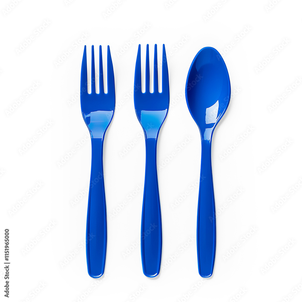 Blue Plastic Cutlery Set on a Transparent Background Blue Plastic Cutlery Set on a Transparent Background