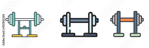 Set of colorful vector icons featuring dumbbells in various designs, ideal for fitness, gym, weightlifting, and exercise-themed projects.  
