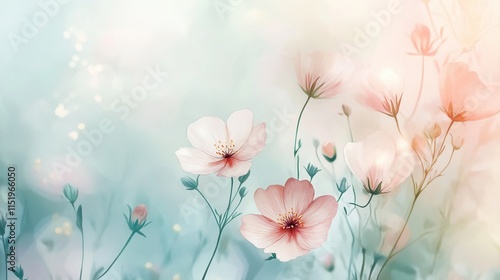 Pastel Watercolor Floral Background, delicate blooms in soft hues, perfect for elegant designs and serene atmospheres.