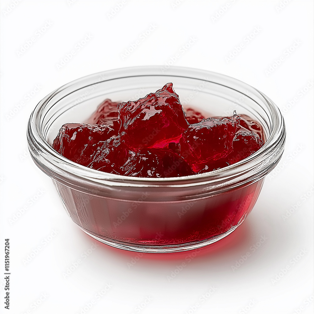 Glass bowl overflowing with vibrant red cherry jam Glass bowl overflowing with vibrant red cherry jam
