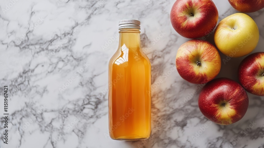 Apple Cider Vinegar and Fresh Apples on Marble Countertop Apple Cider Vinegar and Fresh Apples on Marble Countertop