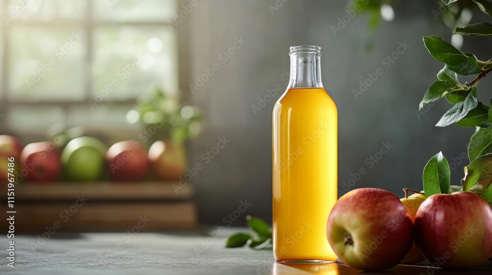 Apple Cider in a Bottle with Fresh Apples Apple Cider in a Bottle with Fresh Apples