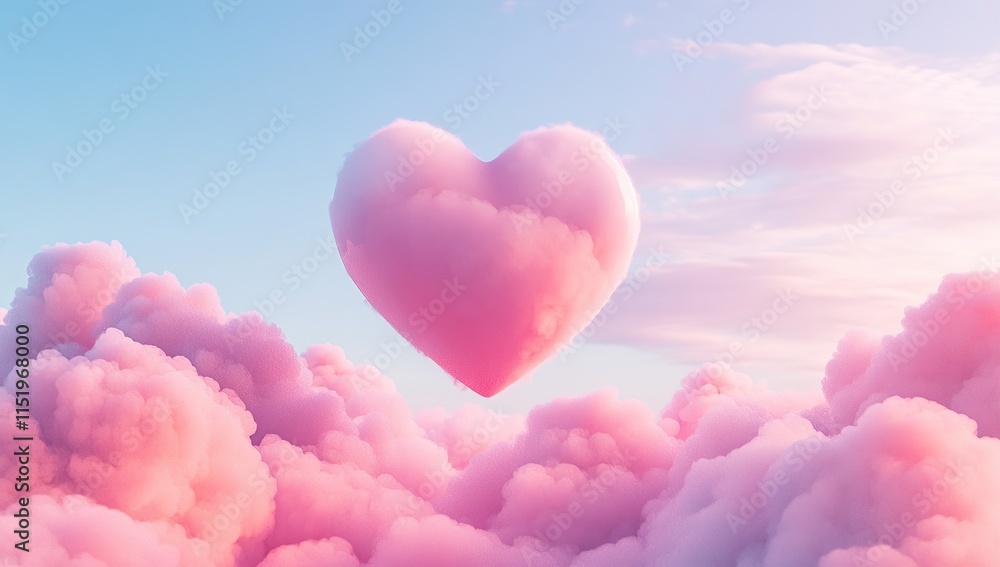 3D heart floating in the sky, surrounded by pink clouds, with a pastel aesthetic 3D heart floating in the sky, surrounded by pink clouds, with a pastel aesthetic
