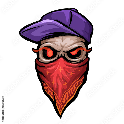 Skull Head Wear snapback and Mask Character Illustration Vector