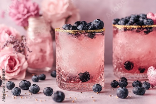 Delightful cocktail creations perfect for Valentine's celebrations adorned with berries and flowers