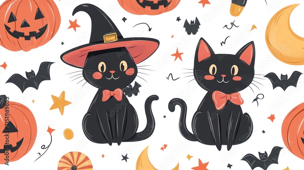 Adorable Halloween Black Cats Pattern Adorable Halloween Black Cats Pattern