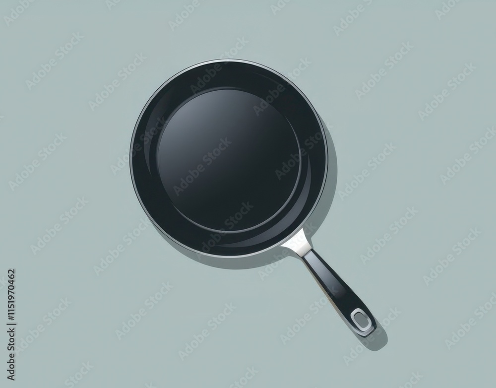 Black Frying Pan with Handle on Soft Green Background for Cooking Black Frying Pan with Handle on Soft Green Background for Cooking
