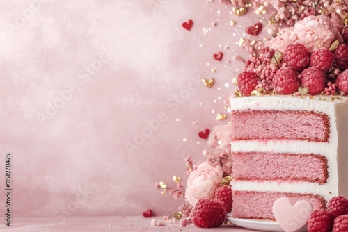 Delightful pink cake adorned with flowers and hearts perfect for Valentine's Day celebrations