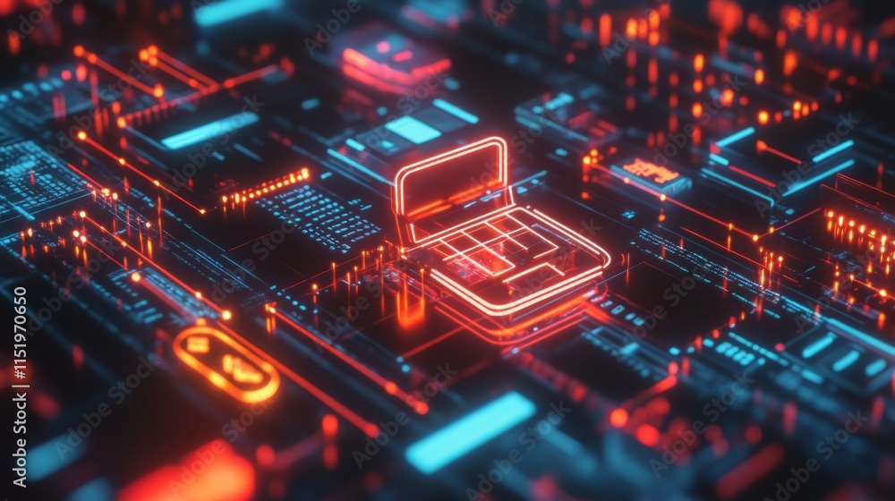 Futuristic Laptop Design on Circuit Board - Abstract Technology Art Futuristic Laptop Design on Circuit Board - Abstract Technology Art