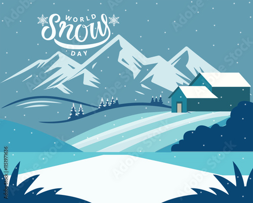 World snow day. Greeting card design, card, banner, background, poster template. 19th January. Holiday concept.
