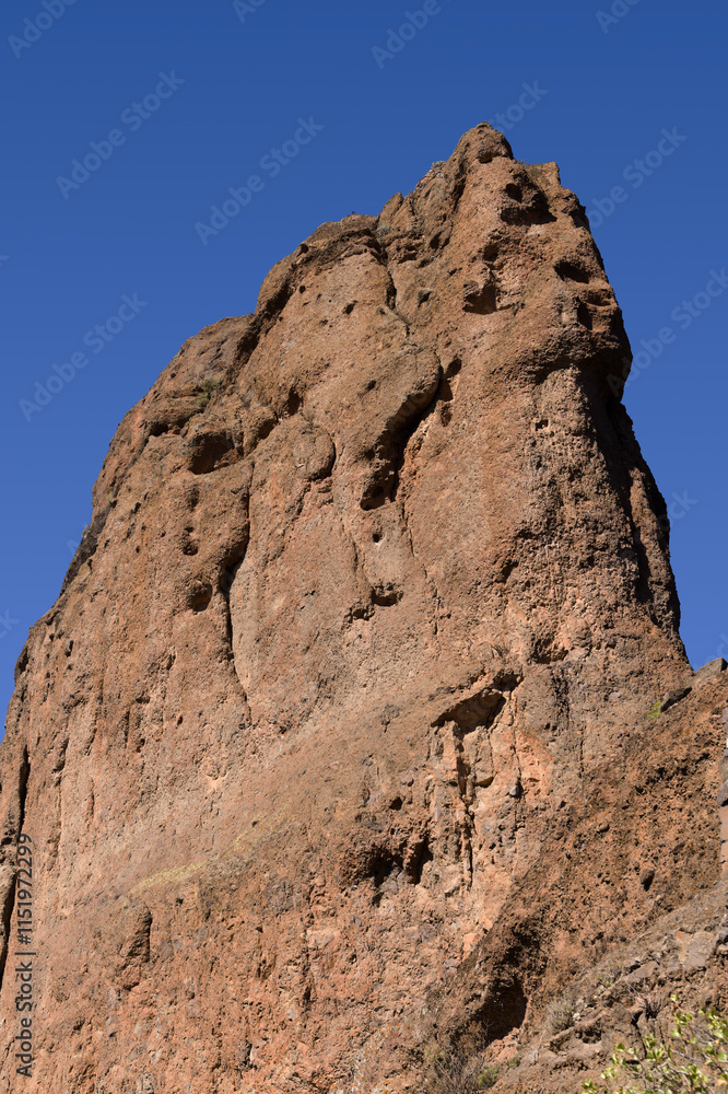 Fototapeta premium Gran Canaria, landscape of the central part of the island, Las Cumbres, ie The Summits, Roque Bentayga formation in Caldera de Tejeda