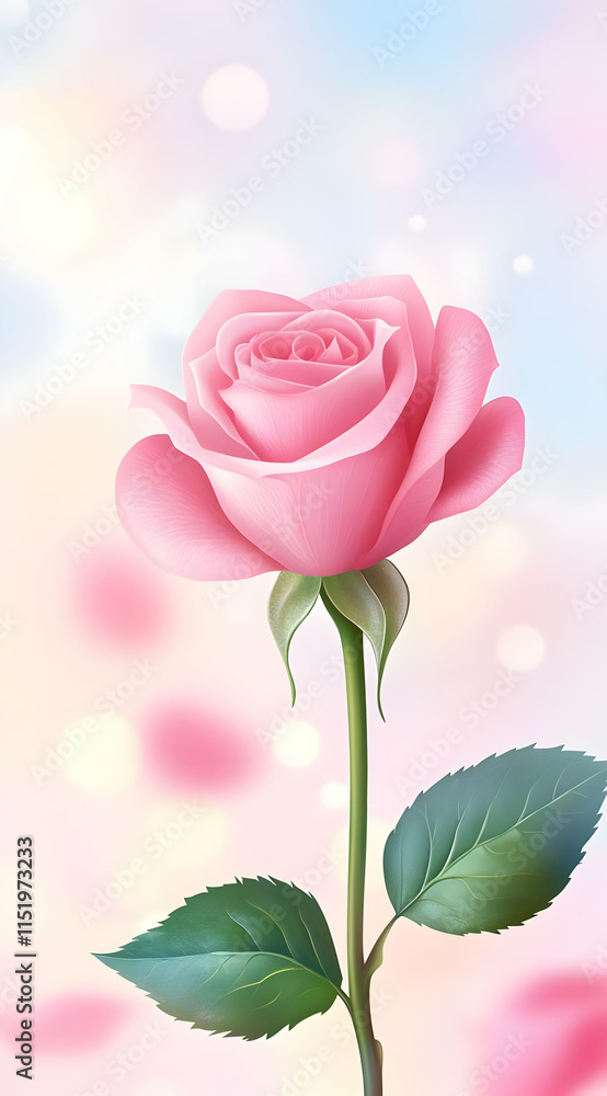 A delicate pink rose with soft background colors, symbolizing beauty and romance.