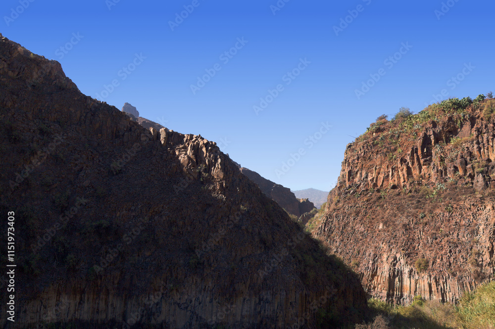 Fototapeta premium Gran Canaria, landscape of the central part of the island, Las Cumbres, ie The Summits, Caldera de Tejeda in geographical center of the island, Ravine Barranco de Tejeda