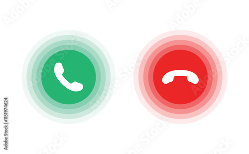 Phone or mobile call answer and decline in green and red colors ui buttons