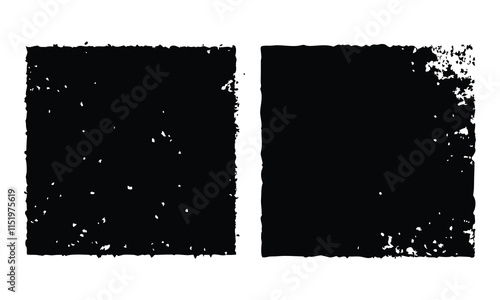 Grunge Textured Square Vector Shapes, Set of black grunge-style square vector shapes with distressed textures, perfect for artistic, abstract, and creative design projects.  
