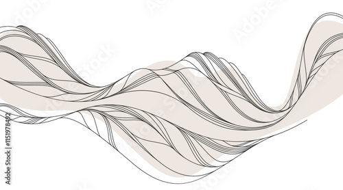 Abstract art background in oriental style, vector landscape with smooth lines wavy shapes, minimal simplistic design.