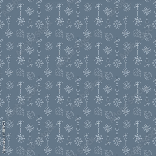 Seamless pattern with snowflakes on a thread color. Doodle illustration. photo