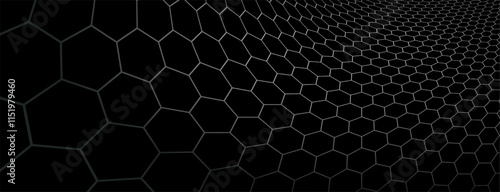 Technology vector abstract background with hexagons mesh, 3D abstraction of nanotechnology and science, electronics and digital style, wire net dimensional perspective.