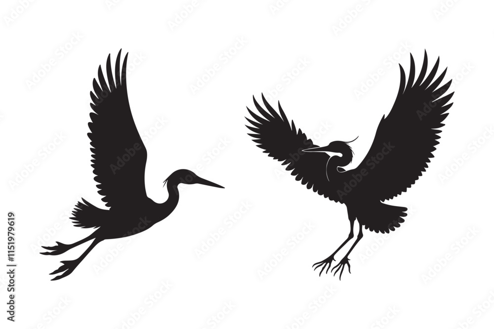 Fototapeta premium Heron Silhouette Illustrations for Digital and Print Design