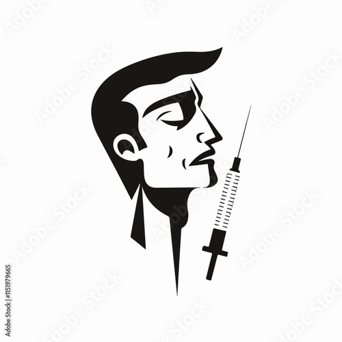 Black and white illustration of a person abusing drugs.