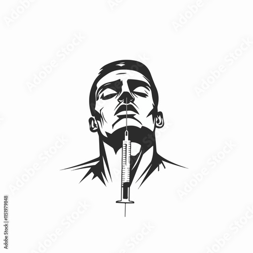 Black and white illustration of a person abusing drugs.