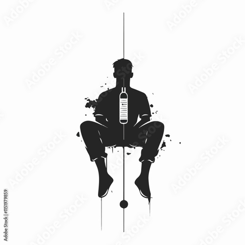 Black and white illustration of a person abusing drugs.