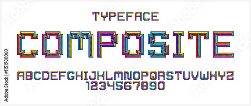 Child constructor colorful minimal square vector font with bevel effect, letters and numbers alphabet in toy beveled style, multicolored geometric 3D typography.