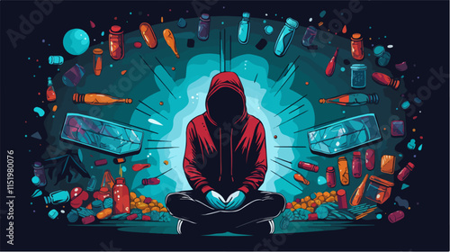 Drug addict. Illustration of a person abusing drugs.