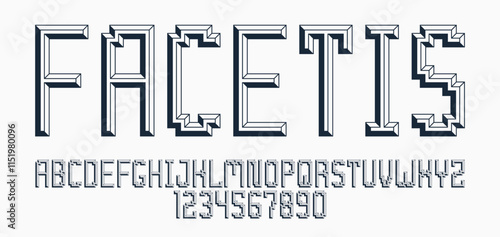Tableau sur toile Minimal geometric cyberpunk font with facet effect, vector typeface in geometry volume style, future technology 3D urban beveled typography, alphabet letters and numbers