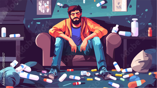 Drug addict. Illustration of a person abusing drugs.