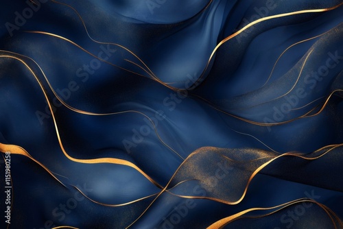 Flowing golden lines create an elegant dynamic visual on dark blue background