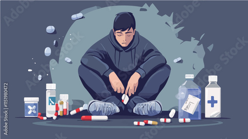 Drug addict. Illustration of a person abusing drugs.