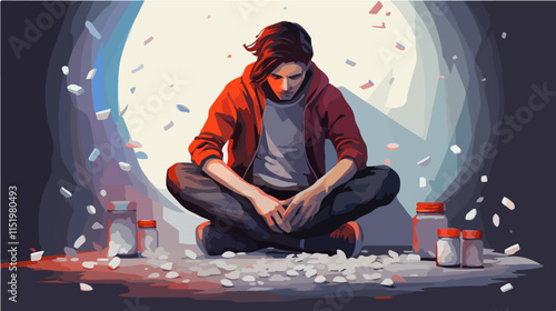Drug addict. Illustration of a person abusing drugs.
