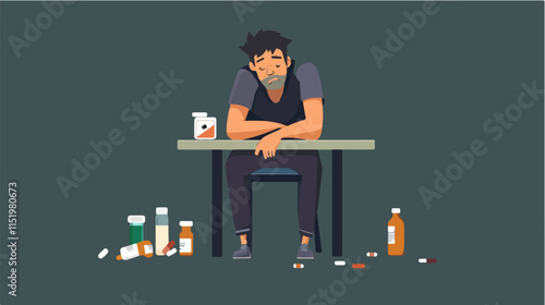 Drug addict. Illustration of a person abusing drugs.