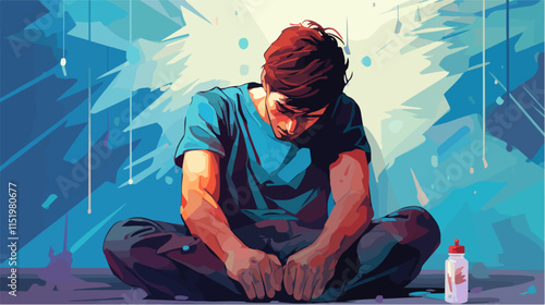 Drug addict. Illustration of a person abusing drugs.