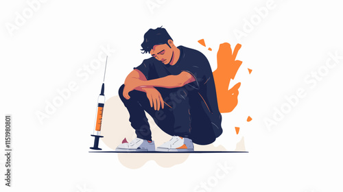 Drug addict. Illustration of a person abusing drugs.