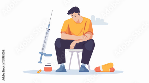 Drug addict. Illustration of a person abusing drugs.