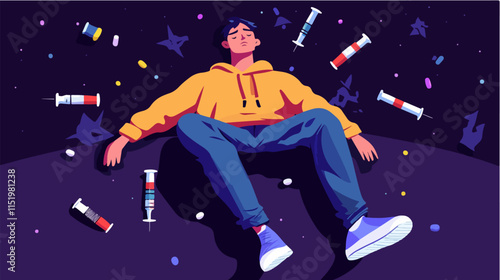 Drug addict. Illustration of a person abusing drugs.