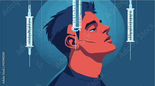 Drug addict. Illustration of a person abusing drugs.