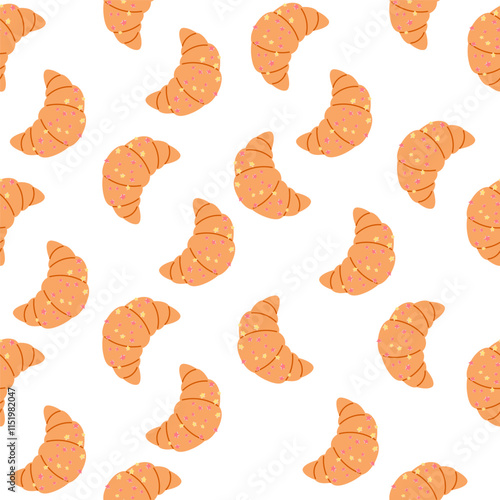 Seamless pattern of croissants with decor hand drawn