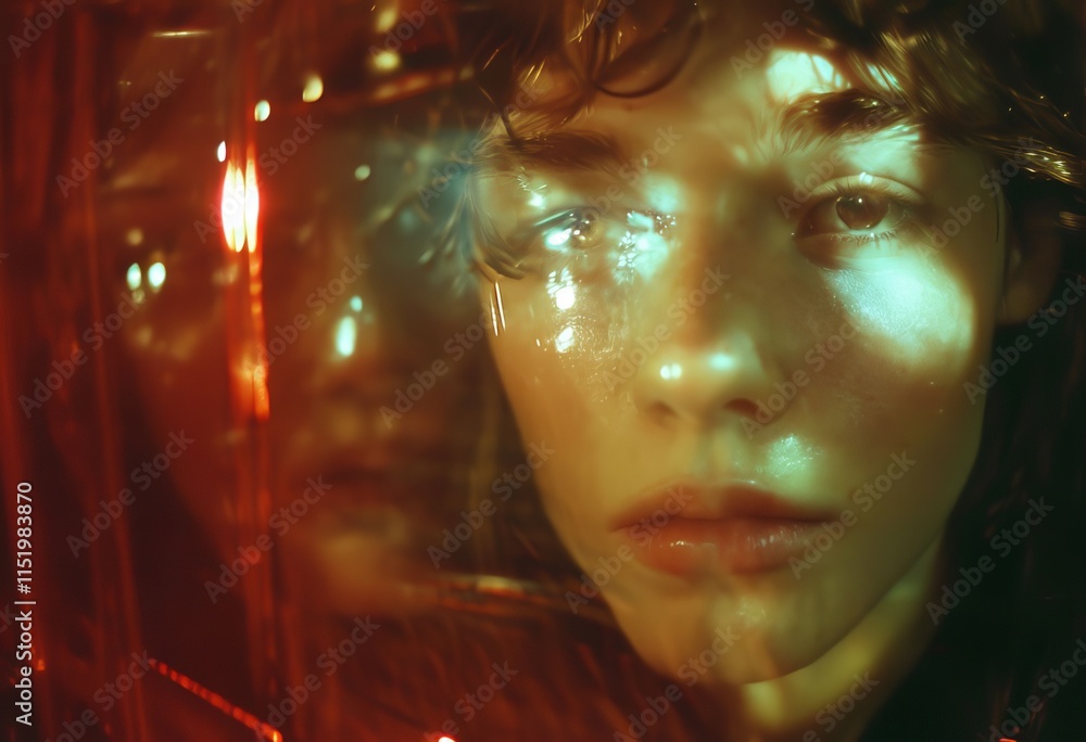 a close up of a persons face with a visible reflection such as a a close up of a persons face with a visible reflection such as a