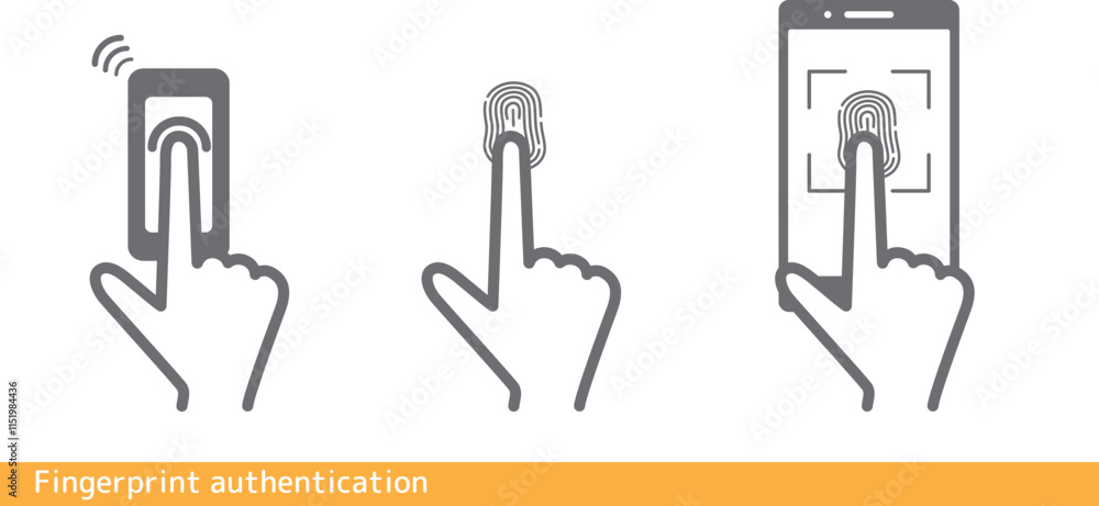 Fototapeta premium 指紋認証の人差し指イラストセット 銀行 スマホ 携帯電話