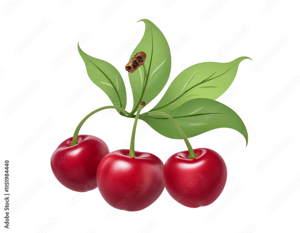 Obraz premium two cherries with leaves