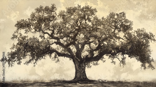 Majestic Oak Tree in Vintage Style